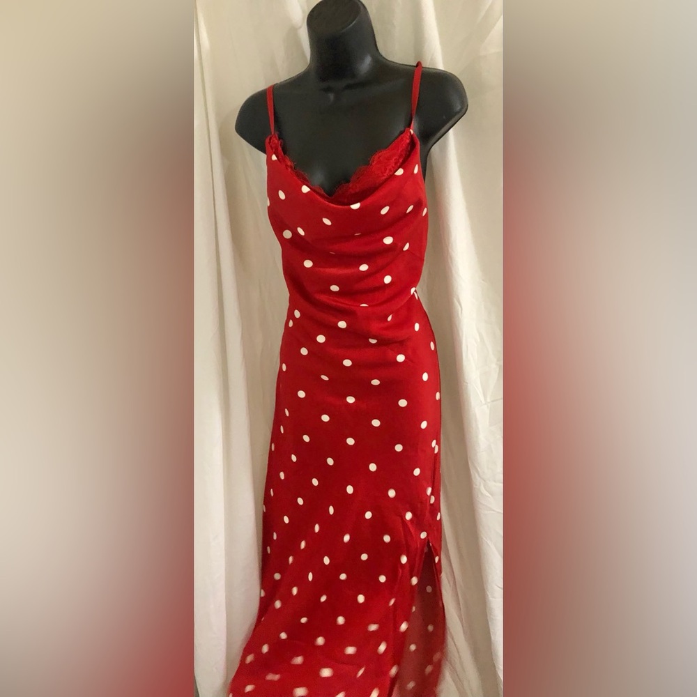 Jessica Simpson red white polka dot lace bra cowl neck maxi dress size medium - Picture 11 of 16